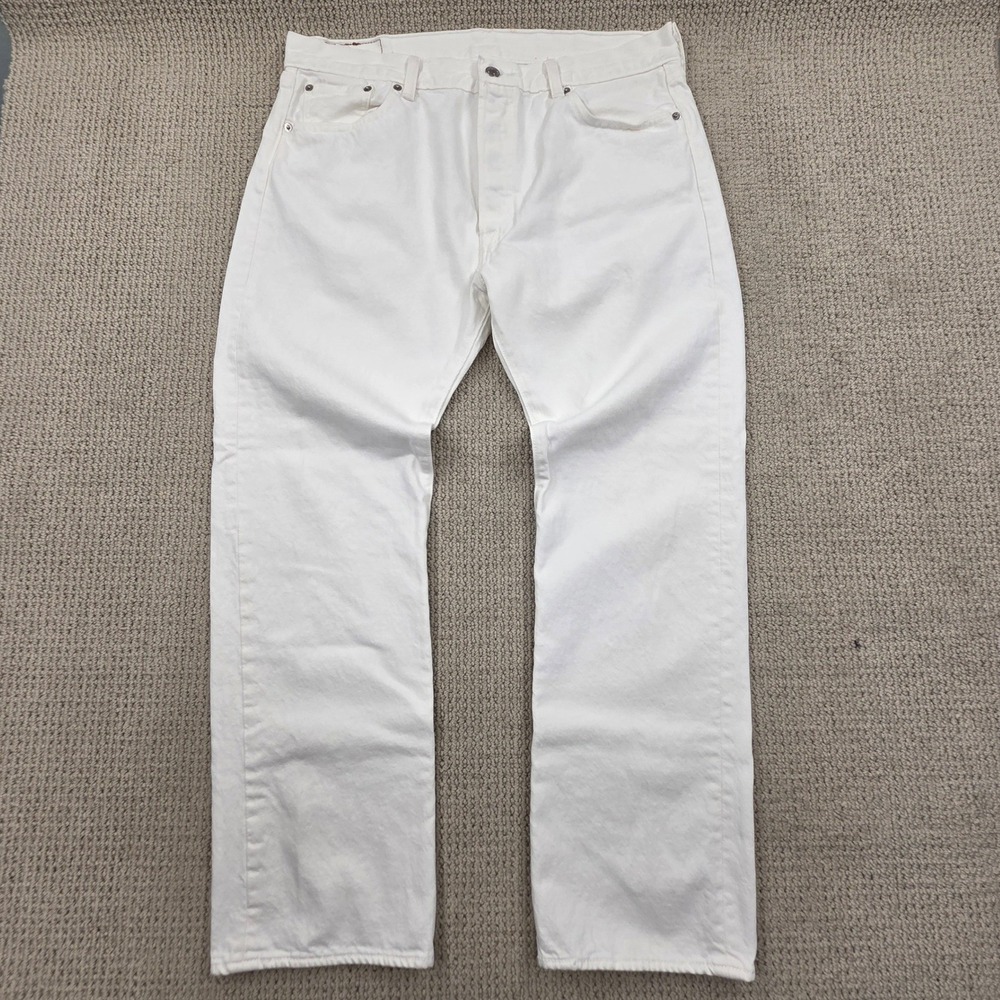 Levis 501 Original Fit Jeans Mens 36x30 White Denim Straight Leg Button Fly